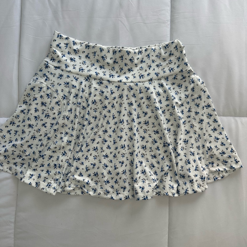 White and Blue Floral Skirt With Built In Shorts